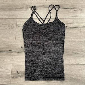 Lululemon Heather White Black Free To Be Built In Bra Tank Womens 10 W1BFNS